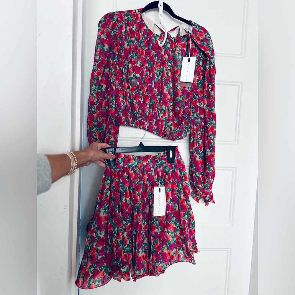 Floral Pink and Green Two-Piece Set from VICI. NWT. Both XS.